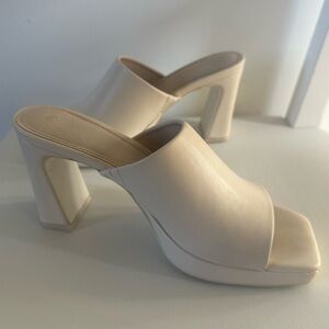 Platform chunky mules high heel sandals - cream/bone